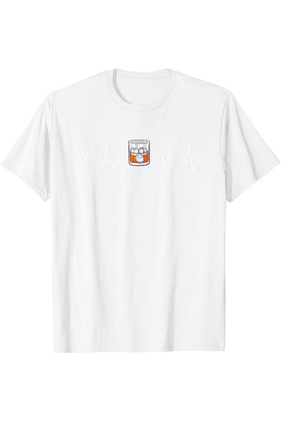 Retro Vintage Bourbon Whiskey Heartbeat ECG Drinking Bourbon T-ShirtMen's and women's pure cotton short-sleeved shirts