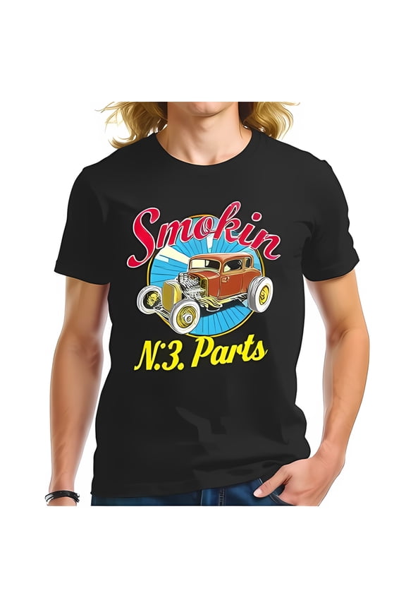 Retro Vintage Car Graphic Cotton Short Sleeve T-Shirt - Smokin N:3 Parts Design Perfect for Automotive Enthusiasts