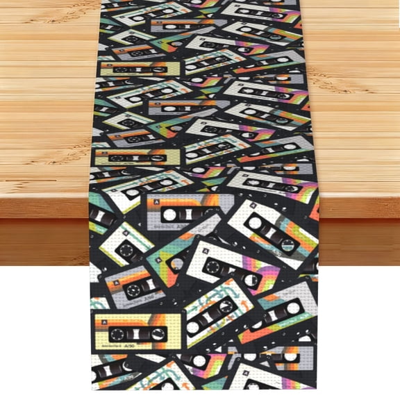 Retro Vintage Cassette Tape Table Runner 13x72 Inch for Dining Table Kitchen Wedding Party Decor Fireplace Mantle