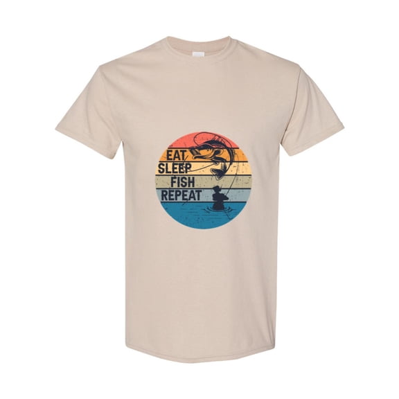 Retro Vintage Circle Fishing Quote Eat Sleep Fish Repeat Unisex T-Shirt, up to size 5XL