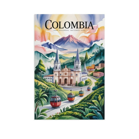 Retro Vintage City Travel Poster of Manizales with Historic Streets And Classic Details Canvas Poster