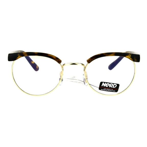 Retro Vintage Classic Half Rim Round Oval Clear Lens Eye Glasses Tortoise Gold