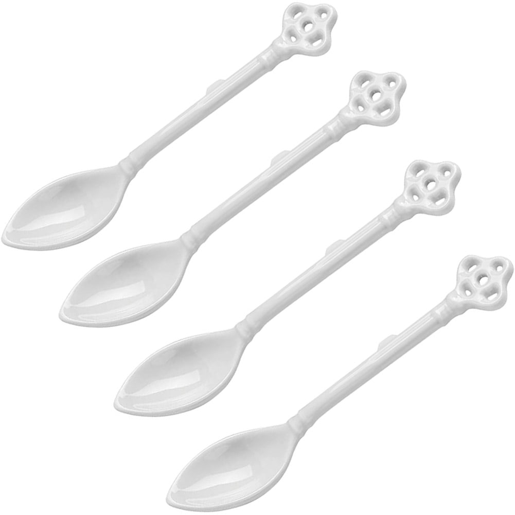Retro Vintage Coffee Spoons Espresso Spoons Set of 4, Porcelain White Key Shape Coffee Spoons for Coffee Dessert Tea Ice Cream, Small Coffee Stirring Spoon