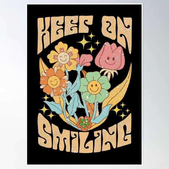 Retro Vintage Core Aesthetic Fashion Keep On Smiling Poster Wall Art, Modern Wall Decor, 16x24 UNFRAMED