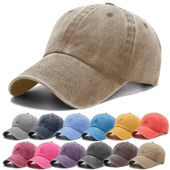 Retro Vintage Cotton Adjustable Unstructured Hats with Distressed Washed Colors (Gray)