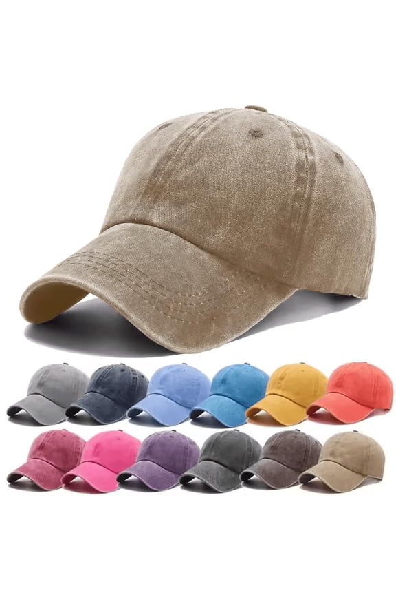 Vintage Cotton Adjustable Unstructured Hats with Distressed Washed Colors (Gray)
