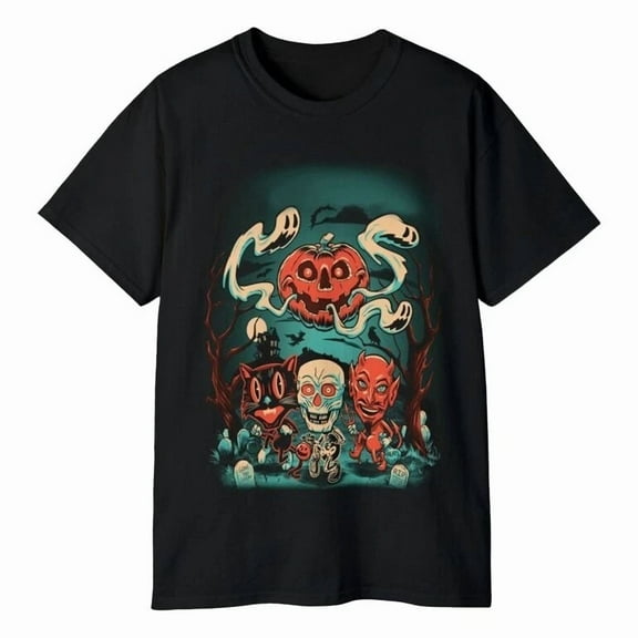 Retro Vintage Creepy Co Beistle Halloween Night T Shirt Short Sleeve Shirt S-5XL