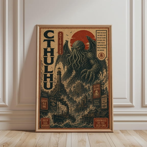 Retro Vintage Cthulhu Mythos Giant Fantasy Sea Monster Lovecraftian Horror Graphic Poster Unframed Paper Print