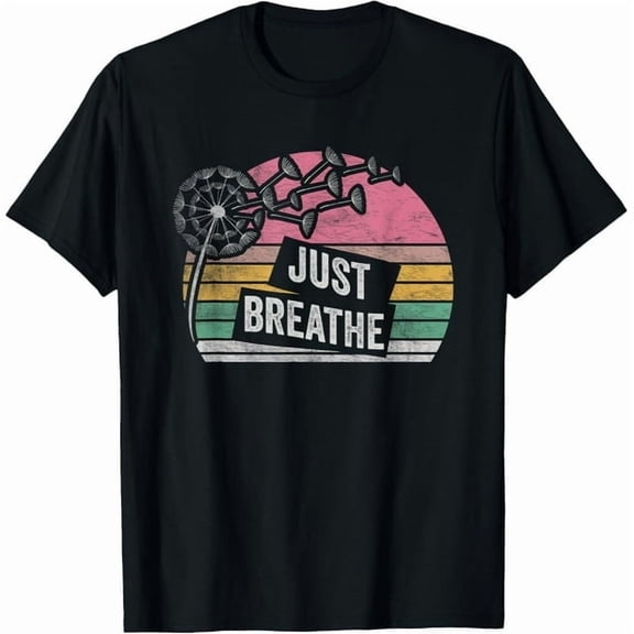Retro Vintage Dandelion Graphic T-Shirt for Women, 'Just Breathe' Print