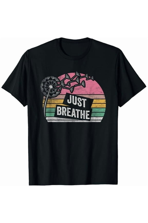 Retro Vintage Dandelion Graphic T-Shirt for Women, 'Just Breathe' Print