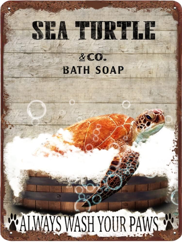 Targa In Metallo Vintage 20x30 Cm Con Volpe E Scritta 'Fox Co. Bath Soap Wash Your Paws' - Decorazione Da Parete Per Bagno E WC