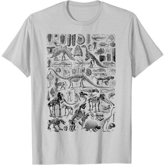 Retro Vintage Dinosaur Fossils T-Rex Paleontology Unisex T-Shirt for Men Women Kids,Ice Grey Color,Size 2XL