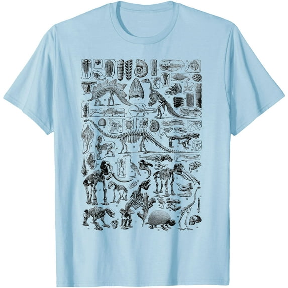 Retro Vintage Dinosaur Fossils T-Rex Paleontology Unisex T-Shirt for Men Women Kids,Light Blue Color,Size YS