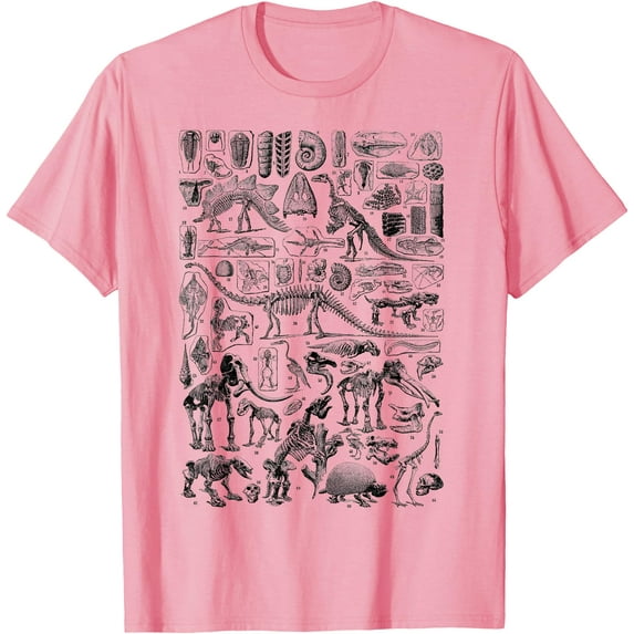 Retro Vintage Dinosaur Fossils T-Rex Paleontology Unisex T-Shirt for Men Women Kids,Light Pink Color,Size YS