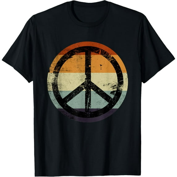 Retro Vintage Distressed Design Peace Sign T-ShirtMen and women, Black T-shirt, size: Extra large