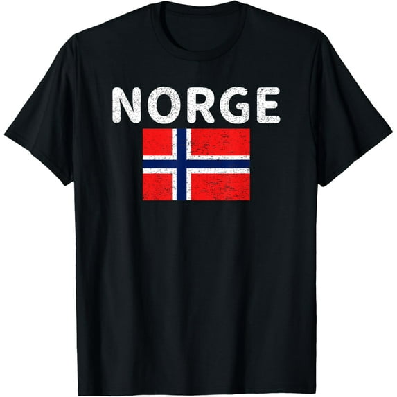 Retro Vintage Distressed Norge Norway Norwegian Flag T-ShirtMen and women, White Black T-shirt, size: Extra large S-1791XL