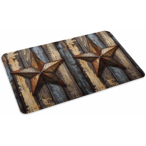 Retro Vintage Door Mat Indoor Outdoor Entrance, Non Slip Small Rug for Kitchen Bathroom Entryway Rug, Chic Western Texas Star Pattern Wooden Washable Doormat Floor Mat for Office Home Decor 16x24 Inc