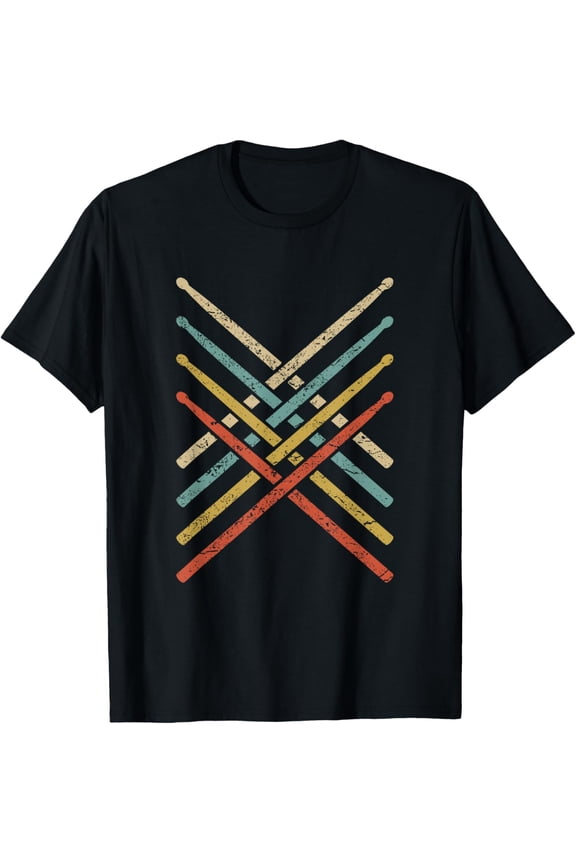 Retro Vintage Drummer 70s 80s Distressed Drum Sticks Men Women T-Shirt