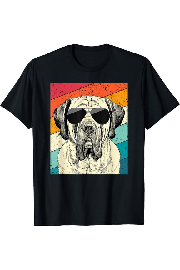 Retro Vintage English Mastiff With Sunglasses Dog Lovers T-Shirt BLACK Unisex S-5XL Hot Trending Shirt, Vintage Birthday Gift
