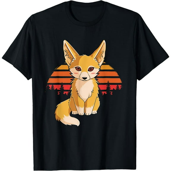 Retro Vintage Fennec Fox Cute Foxes Unisex T-Shirt for Men Women Kids,Black Color,Size YXS