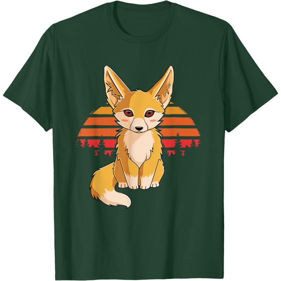 Retro Vintage Fennec Fox Cute Foxes Unisex T-Shirt for Men Women Kids,Forest Green Color,Size L