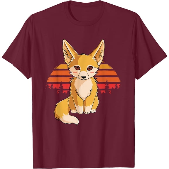 Retro Vintage Fennec Fox Cute Foxes Unisex T-Shirt for Men Women Kids,Maroon Color,Size M