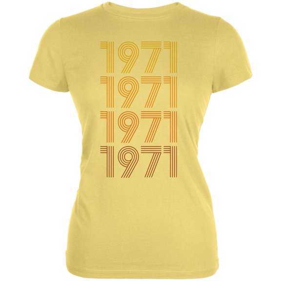 Retro Vintage Flashback Paralines Birthday 1971 Juniors Soft T Shirt Yellow SM