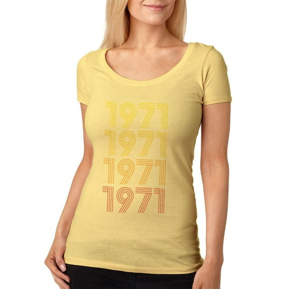 Retro Vintage Flashback Paralines Birthday 1971 Womens Soft Scoop T Shirt Yellow Haze SM