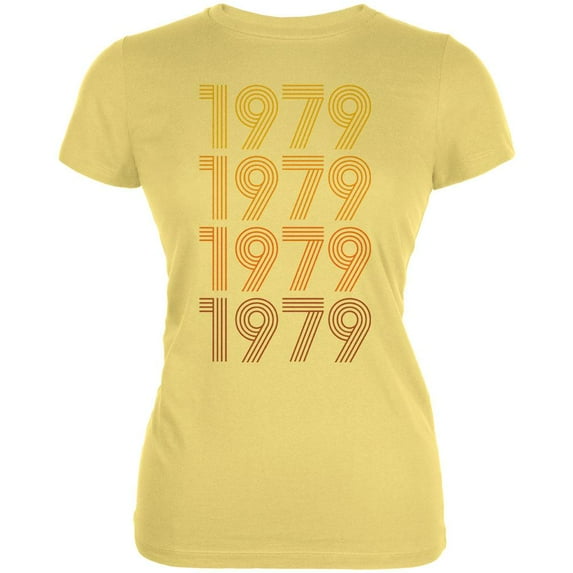 Retro Vintage Flashback Paralines Birthday 1979 Juniors Soft T Shirt Yellow SM