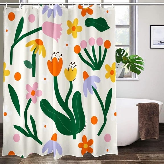 Retro Vintage Flowers 70s 80s Shower Curtain Washable Waterproof Fabric Aesthetic Bath Curtains Set for Bathroom with Hooks Decor Art - 72"X72"