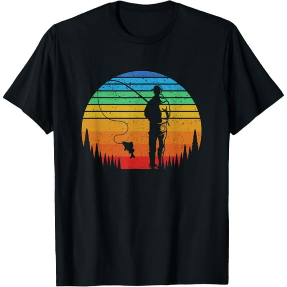 Retro Vintage Funny Fishing Sunset Angling Fisherman Angler T-Shirt