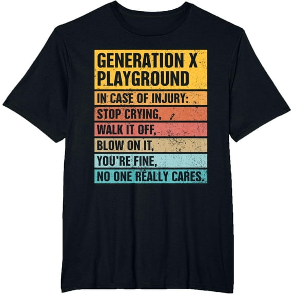 Retro Vintage Funny Gen X 70’s 80’s Generation X Playground T-ShirtMen and women, Black T-shirt, size: Extra large