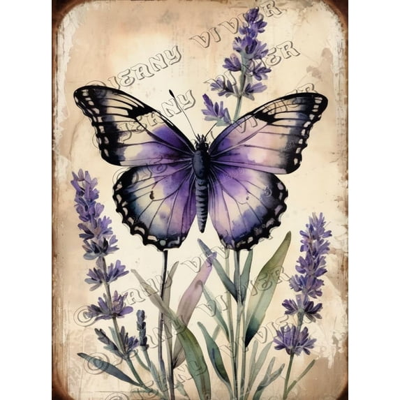 Retro Vintage Garden Lavender Flower and Butterfly Wall Art, Flower Aluminum Sign 5.5x8 Inches, Antique Wall Plaque Retro Art Decoration for Home Club Cabin Garage Store Bar Cafe Farm