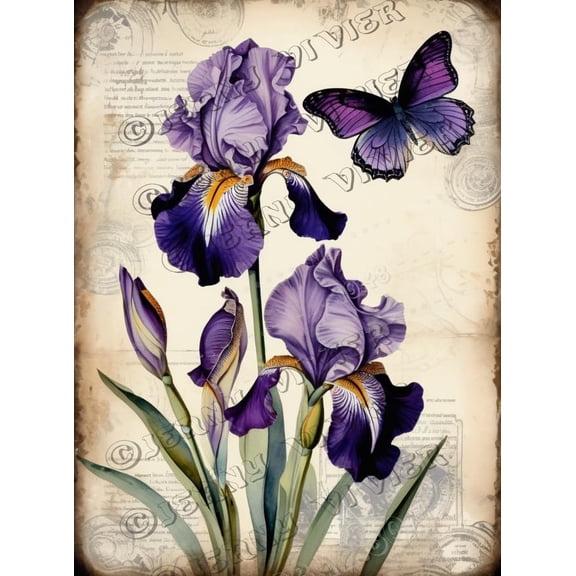 Retro Vintage Garden Purple Iris and Butterfly Wall Art, Flower Aluminum Sign 5.5x8 Inches, Antique Wall Plaque Retro Art Decoration for Home Club Cabin Garage Store Bar Cafe Farm