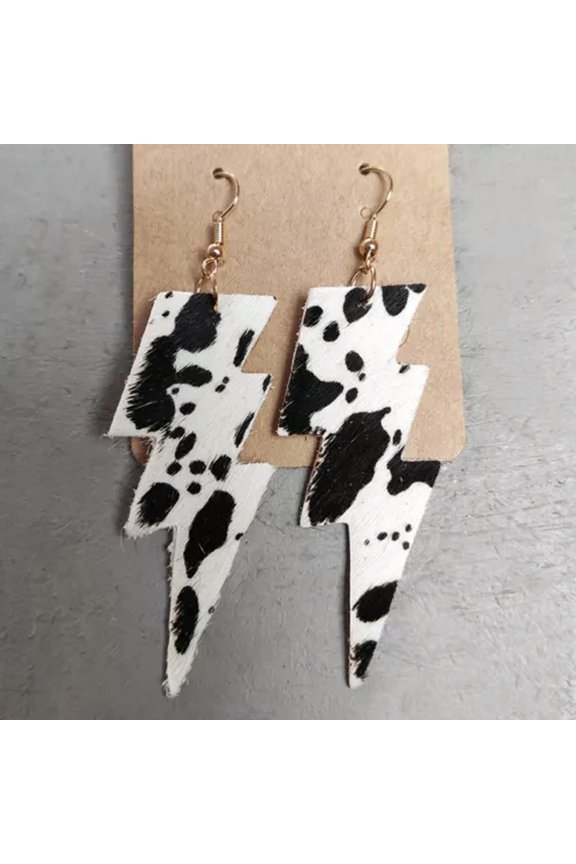 Retro Vintage Genuine Leather Lightning Shape Flower Cowhide Women Earrings