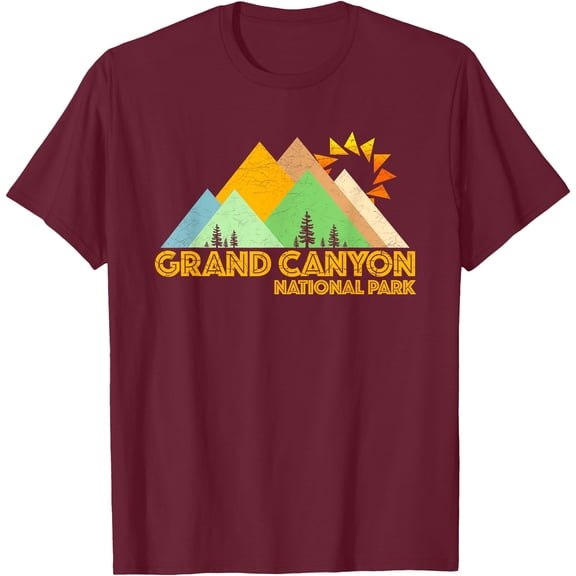 Retro Vintage Grand Canyon National Park Mountains Unisex T-Shirt for Men Women Kids Toddler,Maroon Color,Size M