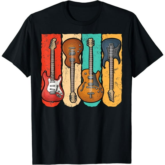 Retro Vintage Guitar Shirt For Men Boys Music Band Guitarist T-Shirt