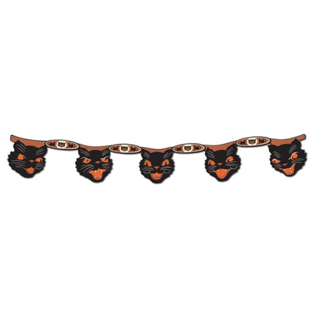 Vintage Halloween Jointed Cat Streamer, 7.5" x 4', (2/Pkg)