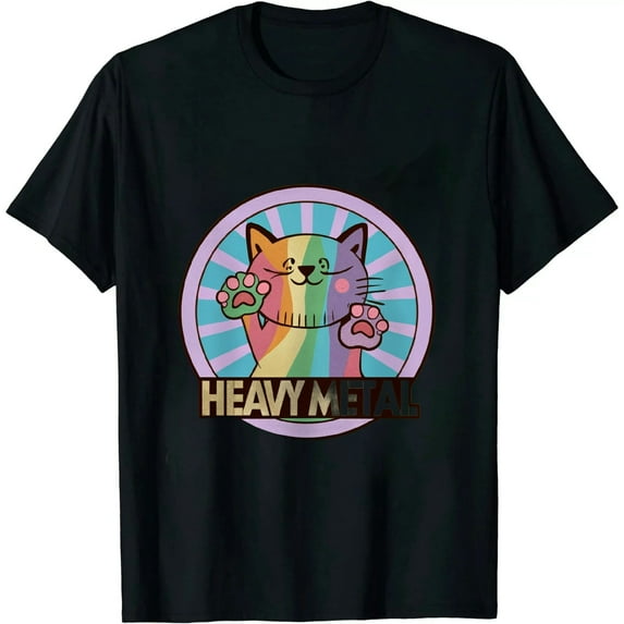 Retro Vintage Heavy Metal Headbanger Drummer Cat Meowtal T-Shirt