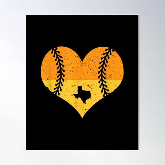 Retro Vintage Houston Texas Baseball Heart With Map Poster Wall Art, Modern Wall Decor For Living Room Bedroom, 8x12 UNFRAMED