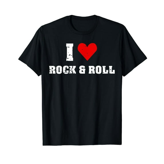 Retro Vintage I Love Rock and Roll Heavy Metal Rock Music Black T-Shirt