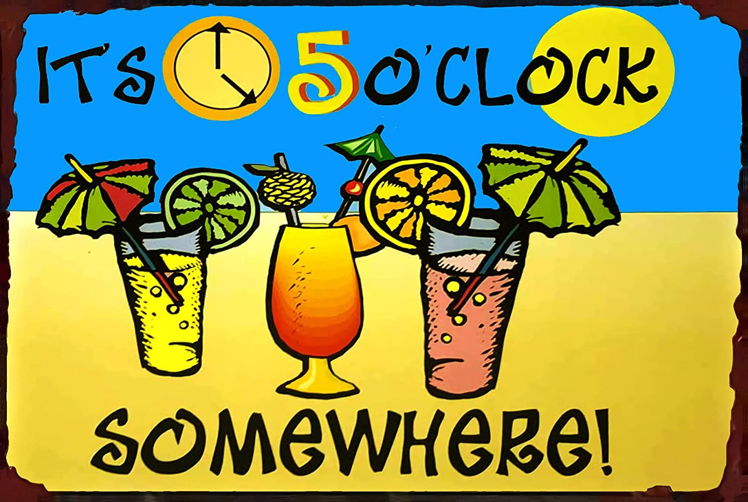 Retro Vintage Its 5 Oclock Somewhere Metal Tin Sign Home Bar Cafe