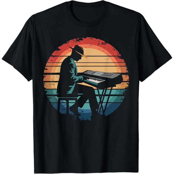 Retro Vintage Keyboard Player Sunset Music Lover Gifts Men T-Shirt