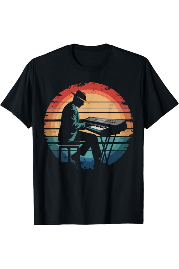 Retro Vintage Keyboard Player Sunset Music Lover Gifts Men T-Shirt