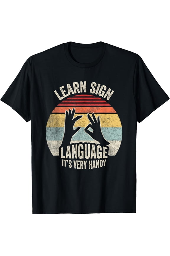 Retro Vintage Learn Sign Language ASL Deaf Gift ASL Teacher T-Shirt