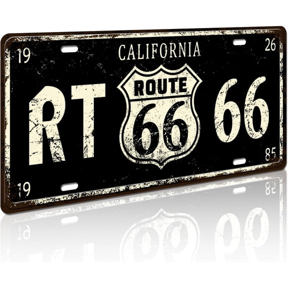 Retro Vintage License Plate Wall Decor, California RT Route 66 12x6 Inch | Metal Tin Sign, Bar Home Decor, Wall Plaque