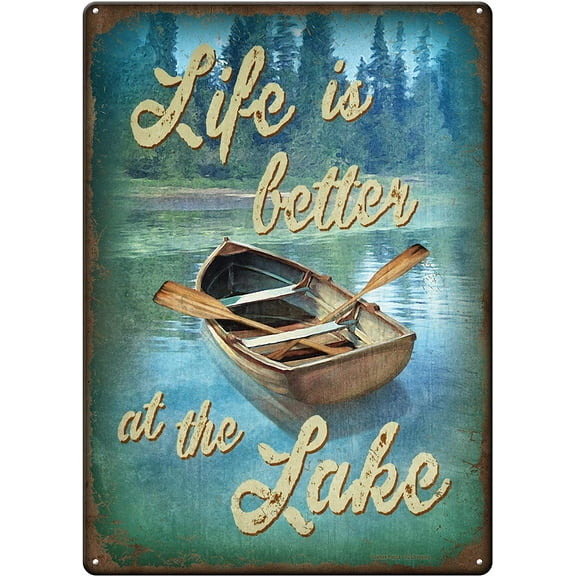 Retro Vintage Life Better at Lake Metal Tin Sign Home Bar Cafe Retaurant Wall Decor Signs 12x8inch