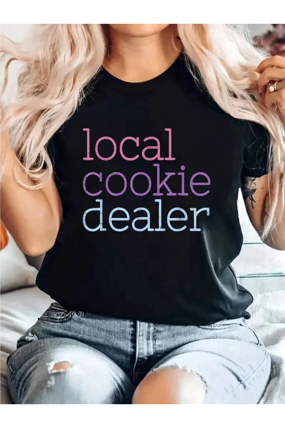 Retro Vintage Local Cookie Dealer Funny Baking Cookie Lover T-Shirt Women's Fashion Round Neck Pure Cotton T-Shirt Women's Clothing