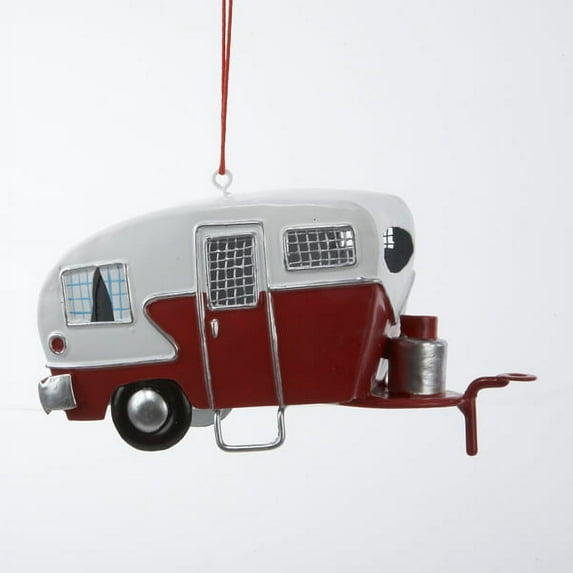 Retro Vintage Look Red White Tin Teardrop RV Camper Christmas Ornament