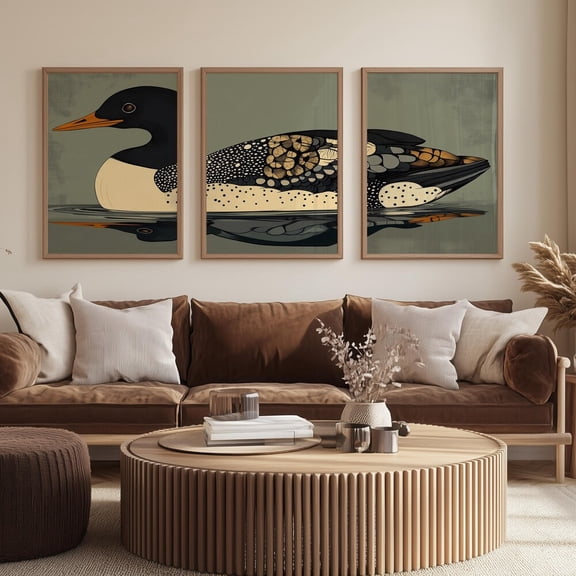 Retro Vintage Loon Print, Wall Art, Print Set 3 Unframed Paper Print 8x12